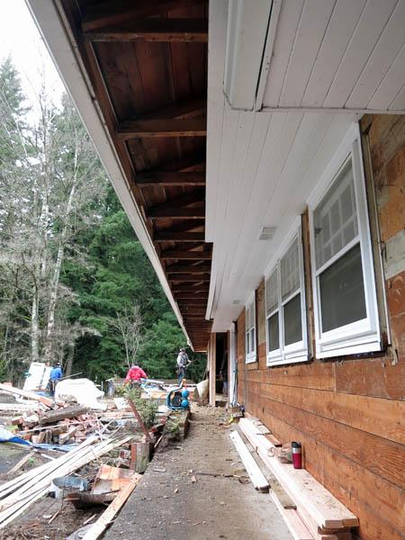 After the columns and arches were removed, a portion of the soffit was removed as well. This part of the soffit had water damage so it will be replaced.